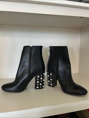 Ivanka Trump Black Pearl-Embellished Block Heel Ankle Boots